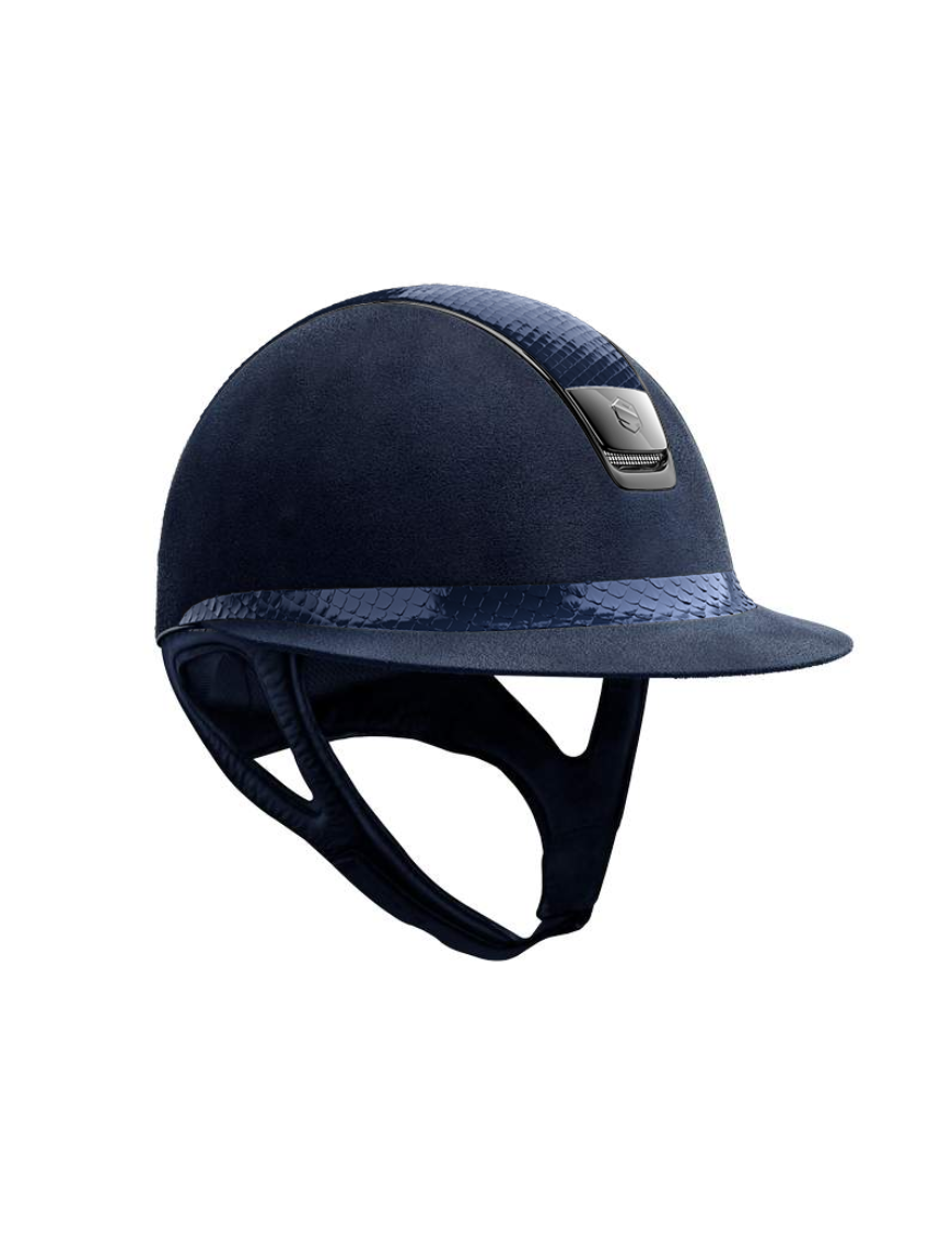 Samshield - Casques - MissShield ¨Premium alcantara Bleu Top et Bande Python Bleu Liseret et Blason Chrome Noir